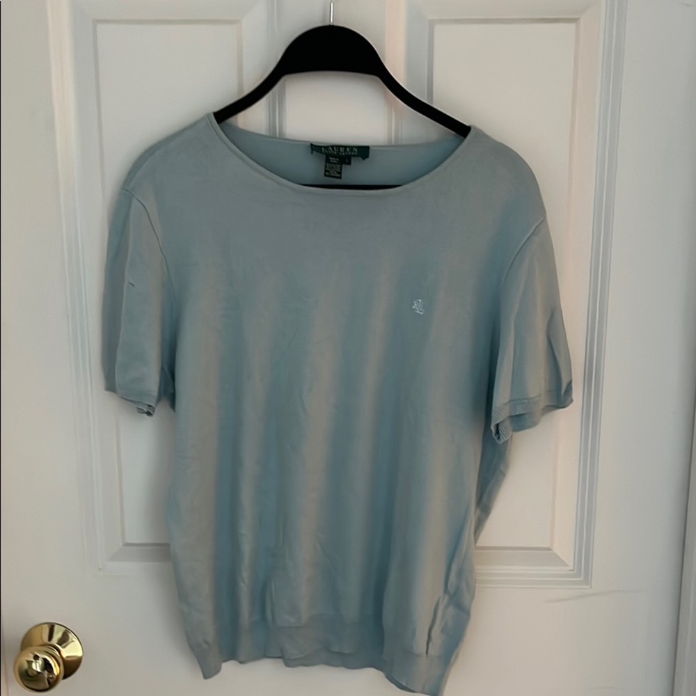 Price Firm!!! Silk Knit Ralph Lauren Blue Fitted Short Sleeve T-Shirt.
